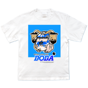 Boba Drink Hat Girl - Center Tee (Classic Black Milk Tea - Blue Colorway Flavor)