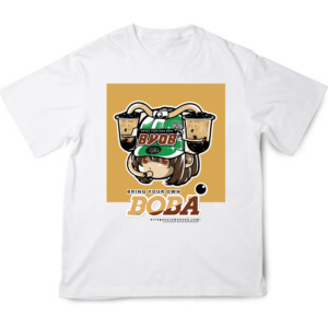 Boba Drink Hat Girl - Center Tee (Classic Black Milk Tea Flavor)
