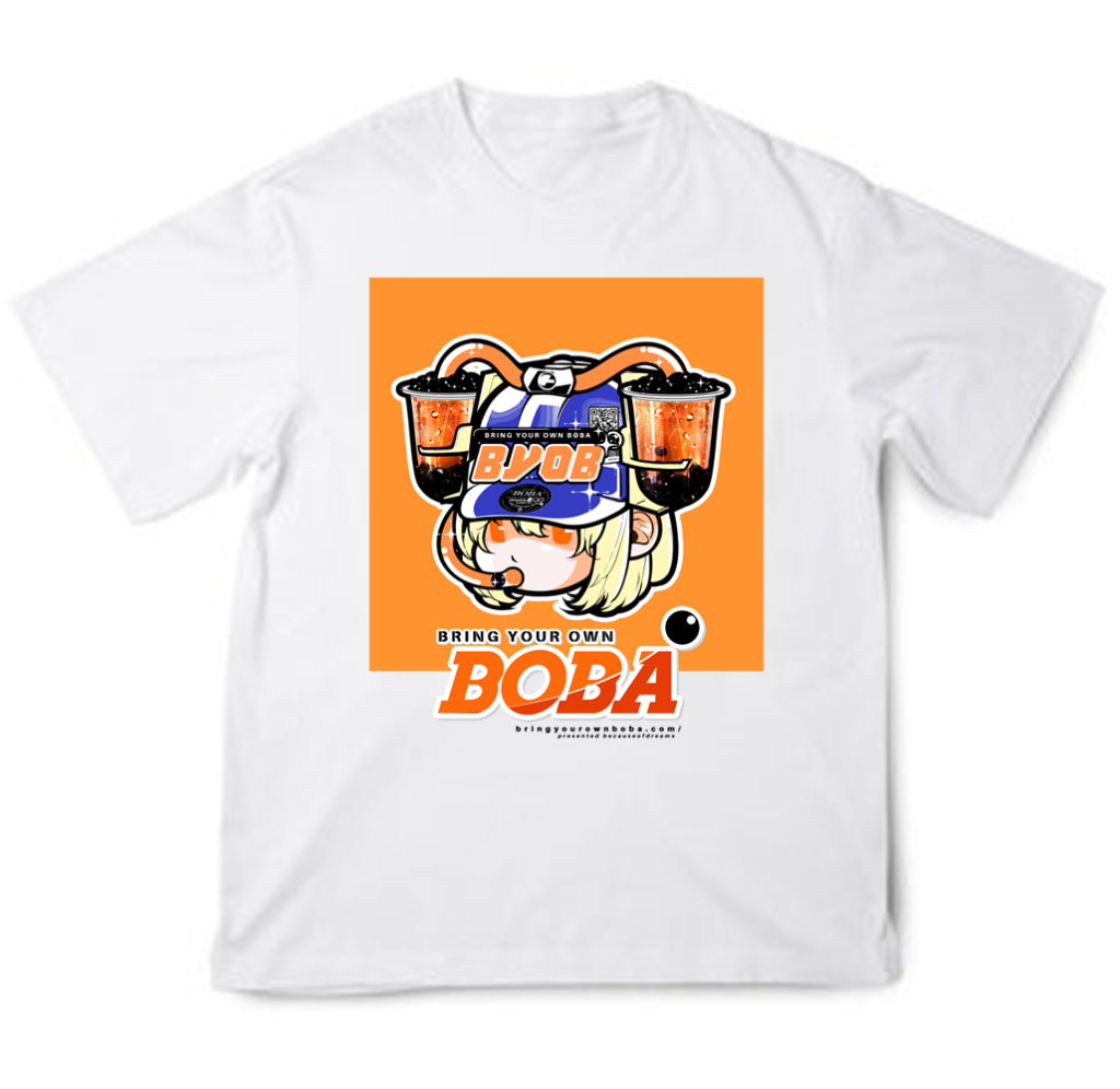 Boba Drink Hat Girl - Center Tee (Thai Tea Flavor)