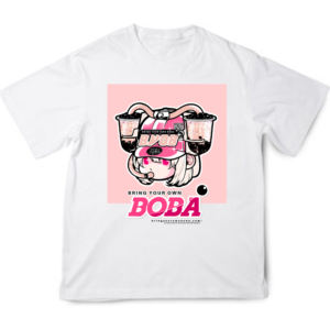 Boba Drink Hat Girl - Center Tee (Rose Milk Tea Flavor)